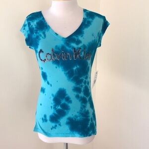 New! Calvin Klein small blue tie dye cotton tee.
